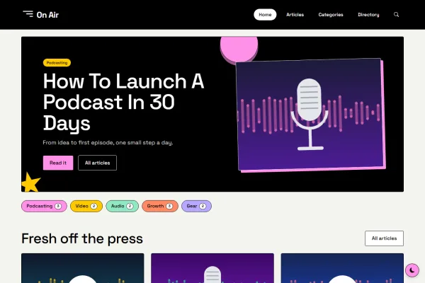 The Zine theme demo: a sample blog home page