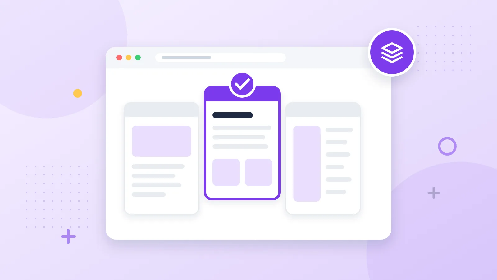 Illustration of three blog platform layouts side by side, with one ticked