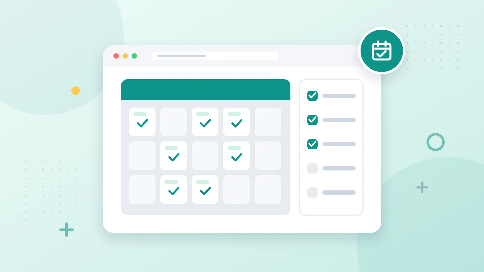 Illustration of a content calendar with ticked days and a checklist